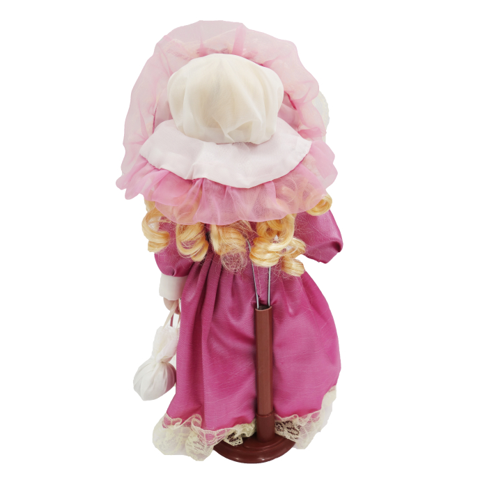 Păpușă de colecție, din porțelan, rochie vintage, 34 cm, roz [3]