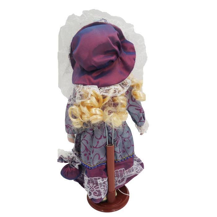 Păpușă de colecție, din porțelan, rochie vintage, 34 cm, argintiu/mov [3]