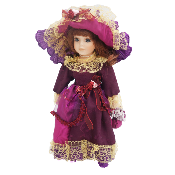 Păpușă de colecție, din porțelan, rochie vintage, 34 cm, violet inchis [2]