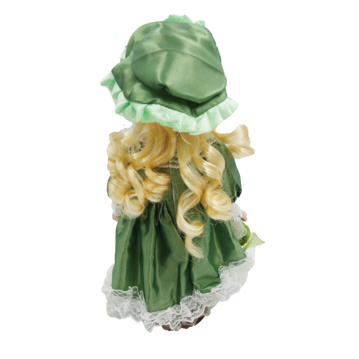 Păpușă de colecție, din porțelan, rochie vintage, 32 cm, verde [3]