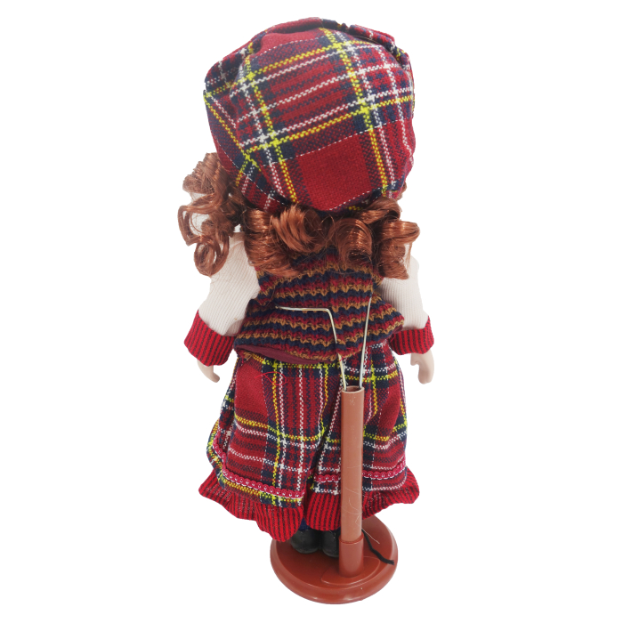 Păpușă de colecție, din porțelan, rochie vintage in carouri, 35 cm, maro [3]