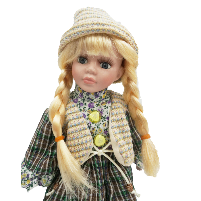 Păpușă de colecție, din porțelan, rochie vintage, 35 cm, verde floral [3]