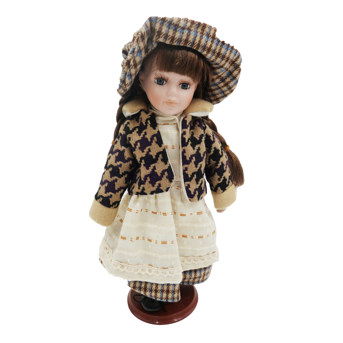 Păpușă de colecție, din portelan, rochie vintage, bej, 34 cm [4]