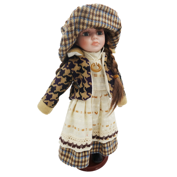 Păpușă de colecție, din portelan, rochie vintage, bej, 34 cm [2]