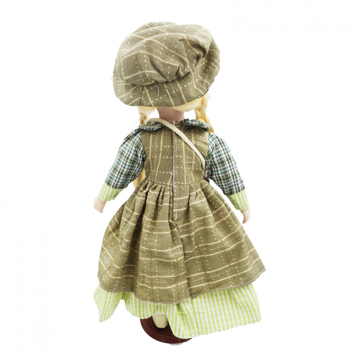 Păpușă de colecție, din porțelan, rochie vintage, cu suport, olive, 42 cm [4]