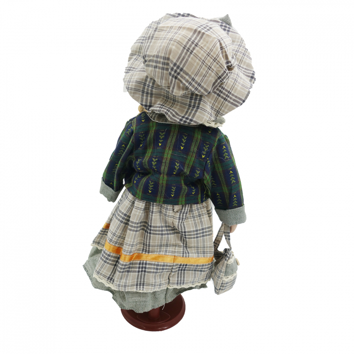 Păpușă de colecție, din porțelan, rochie vintage, cu suport, verde inchis, 42 cm [4]