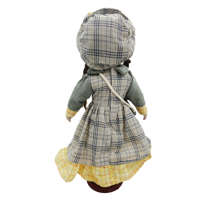 Păpușă de colecție, din porțelan, rochie vintage, cu suport, gri, 42 cm [6]