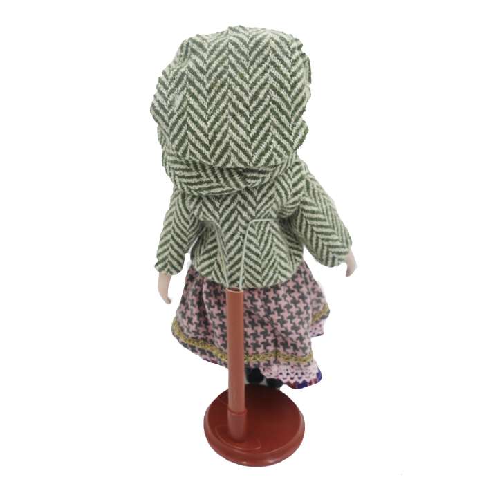 Păpușă de colecție, din porțelan, rochie vintage in carouri, 35 cm, roz/verde [3]