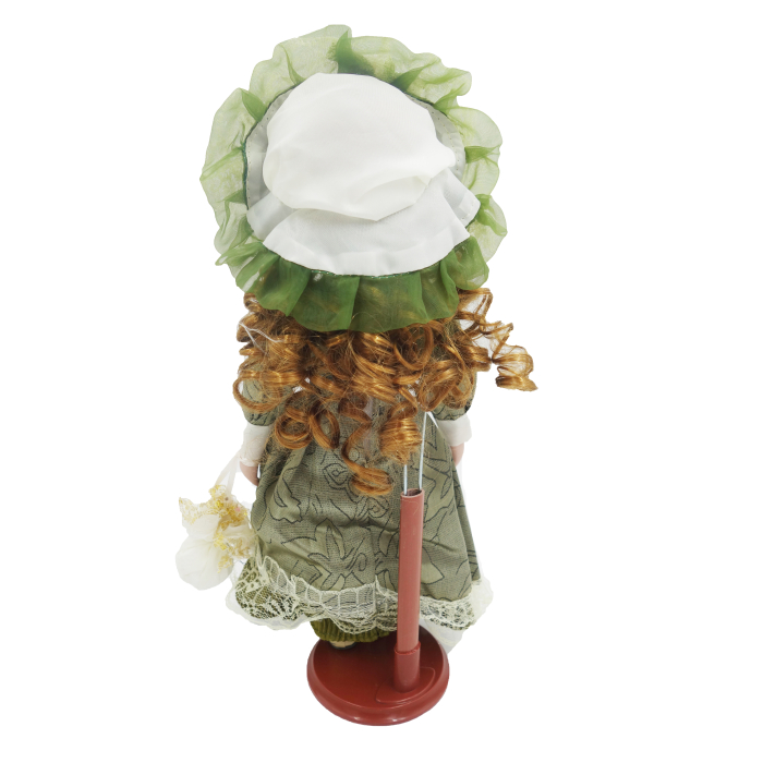 Păpușă de colecție verde smarald, din porțelan, rochie vintage, 34 cm [3]