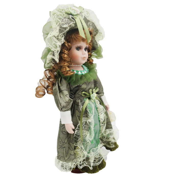 Păpușă de colecție verde smarald, din porțelan, rochie vintage, 34 cm [2]