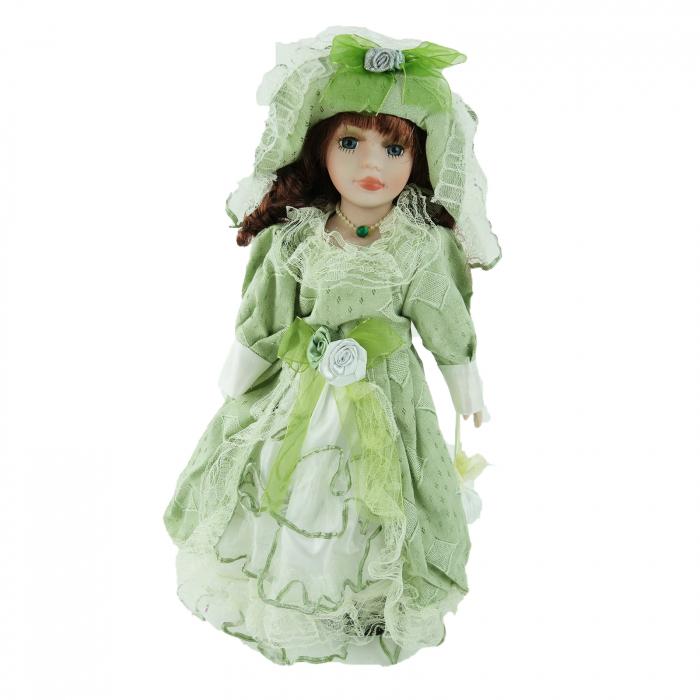 Papusa de colectie, stil Victorian, cu suport, verde, 40 cm [3]