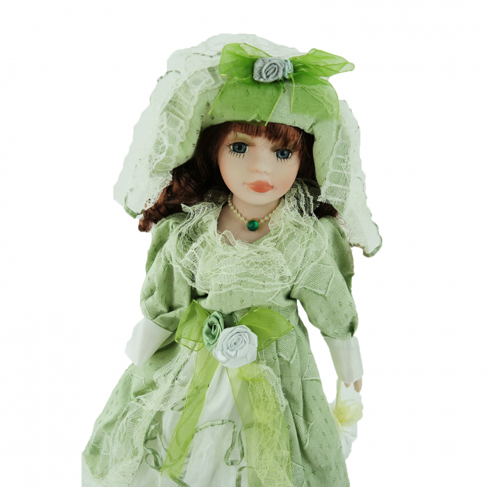 Papusa de colectie, stil Victorian, cu suport, verde, 40 cm [2]