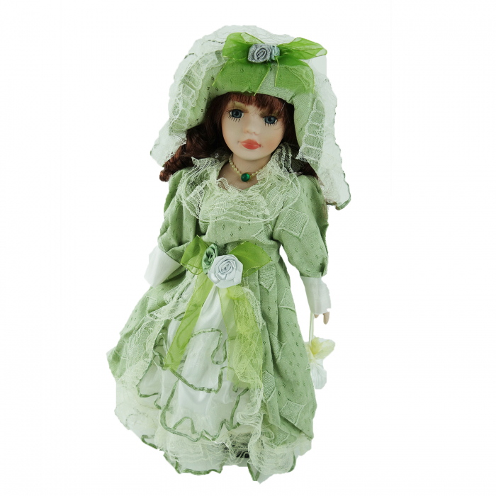Papusa de colectie, stil Victorian, cu suport, verde, 40 cm [1]