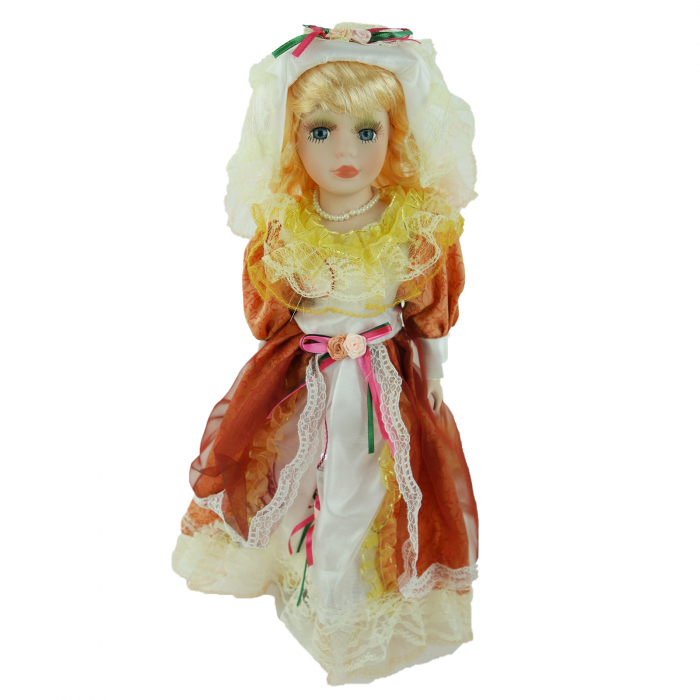 Papusa de colectie, stil Victorian, cu suport, portocaliu, 40 cm [2]