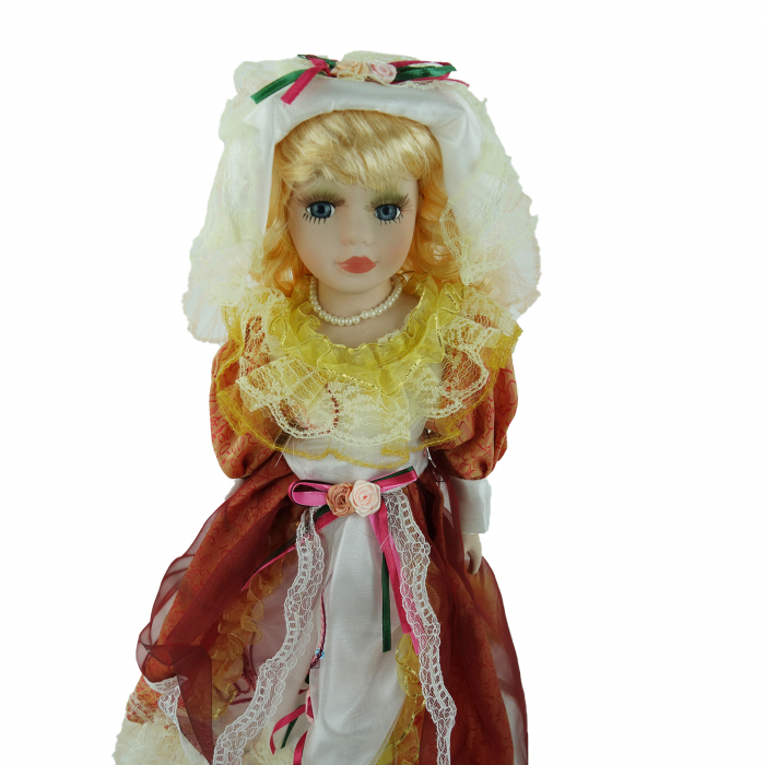 Papusa de colectie, stil Victorian, cu suport, portocaliu, 40 cm [3]