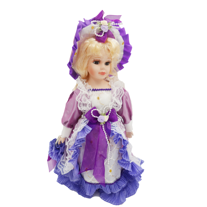Păpușă de colecție, din porțelan, rochie vintage, 34 cm, mov [4]