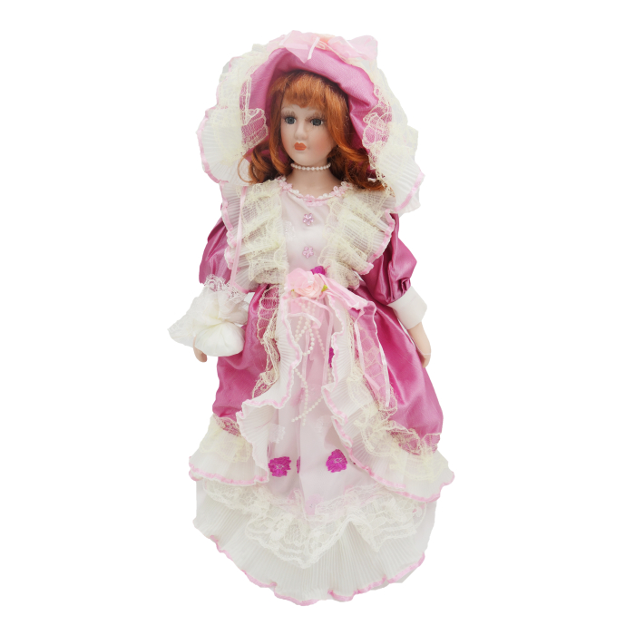 Păpușă din porțelan, de colecție, rochie victoriana, roz, cu suport, 45 cm [4]