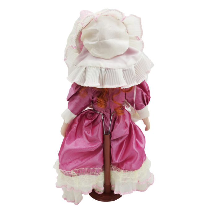 Păpușă din porțelan, de colecție, rochie victoriana, roz, cu suport, 45 cm [5]
