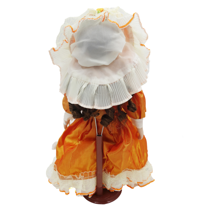 Păpușă din porțelan, de colecție, rochie victoriana, portocaliu, cu suport, 45 cm [2]