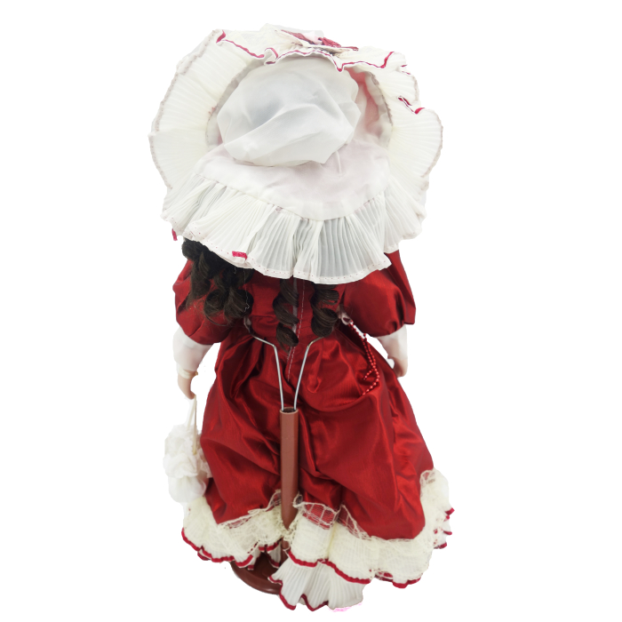 Păpușă din porțelan, de colecție, rochie victoriana, portocaliu, cu suport, 45 cm - Copie [2]