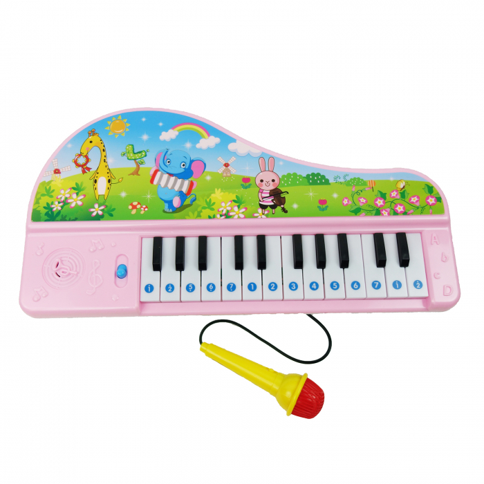 Pian cu desene, cu microfon, roz, 27 cm [1]