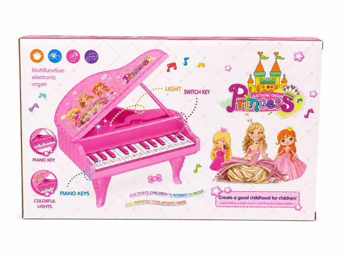 Pian Electronic Princess pentru Copii cu Microfon, Lumini și Sunete, Roz, 3+ Ani [3]
