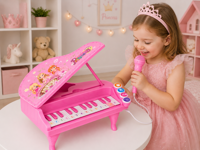 Pian Electronic Princess pentru Copii cu Microfon, Lumini și Sunete, Roz, 3+ Ani [5]
