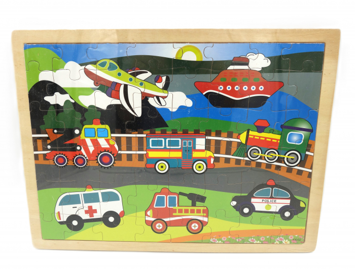 Puzzle de lemn, 48 de piese, mijloace de transport, 40x29 cm [1]