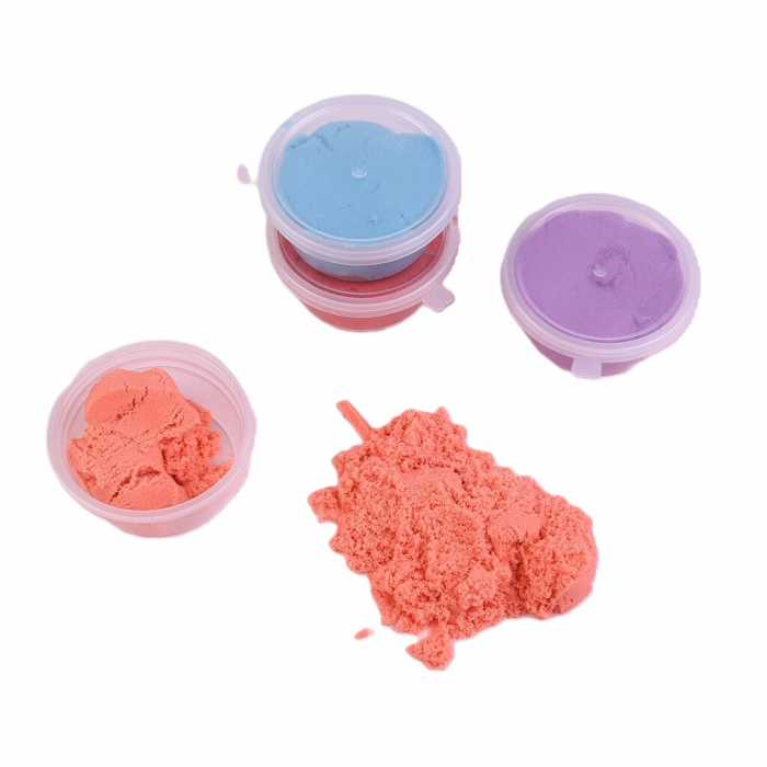 Nisip Kinetic colorat, o culoare la alegere, in cutie, cu forme, lopatica si salteluta, 2 kg [9]