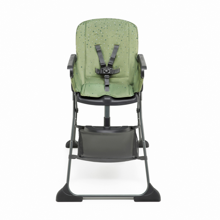 Scaun compact, pliabil dintr-o singură mișcare, ușor de mutat și transportat. Reglabil în 3 poziții, tavă lavabilă, suport pentru pahar, hamuri de siguranță în 5 puncte. Ideal pentru copii între 6 și 36 de luni. [3]