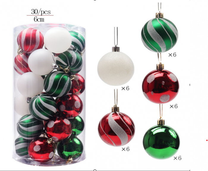 Set 30 globuri colorate, albe, verzi si rosii, 6 cm [1]
