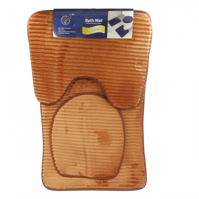 Set 3 covoare de baie, model 3D cu dungi, maro deschis, 80 cm [1]
