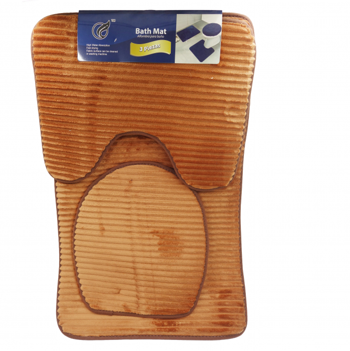 Set 3 covoare de baie, model 3D cu dungi, maro deschis, 80 cm [2]