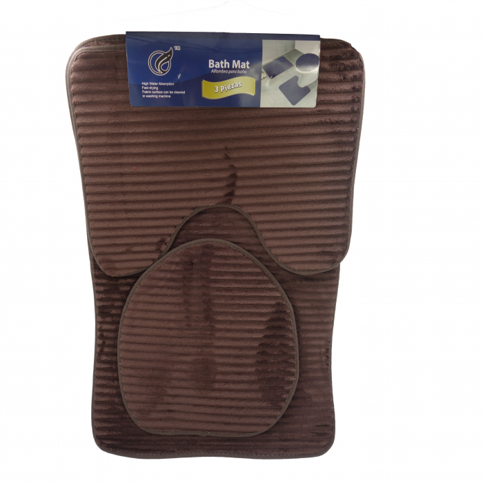 Set 3 covoare de baie, model 3D cu dungi, maro inchis, 80 cm [1]