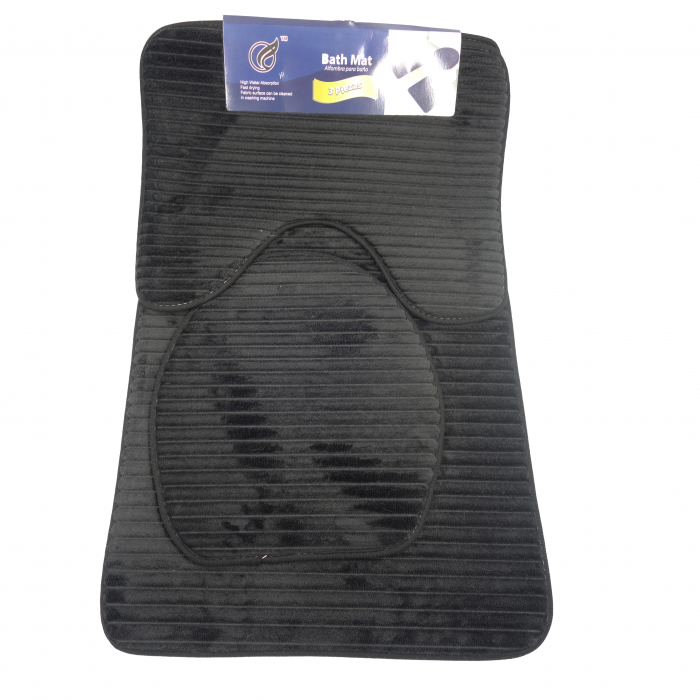 Set 3 covoare de baie, model 3D cu dungi, negru, 80 cm [2]