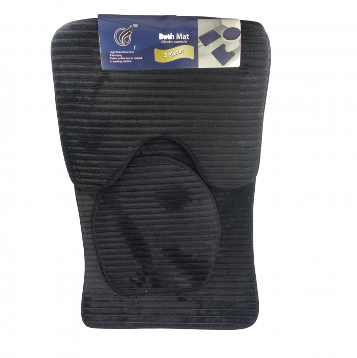 Set 3 covoare de baie, model 3D cu dungi, negru, 80 cm [1]
