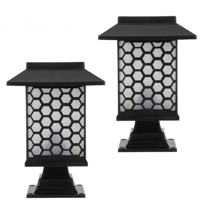 Set 3 lămpi solare de exterior pentru stâlpi sau gradina/terasa, model grilaj [1]