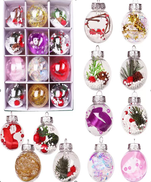 Set 12 globuri transparente accesorizate in interior cu modele diferite, 6 cm [1]
