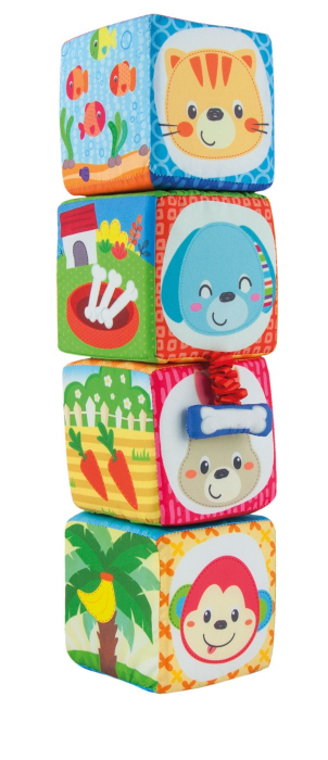 Set 4 cuburi de stivuit, multicolore, din material textil, cu activități interactive [4]