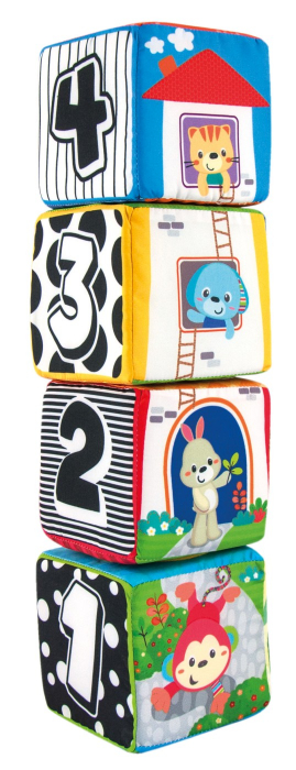 Set 4 cuburi de stivuit, multicolore, din material textil, cu activități interactive [2]