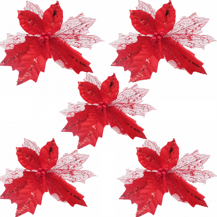 Set 5 craciunite pentru brad, rosii, 20 cm [1]