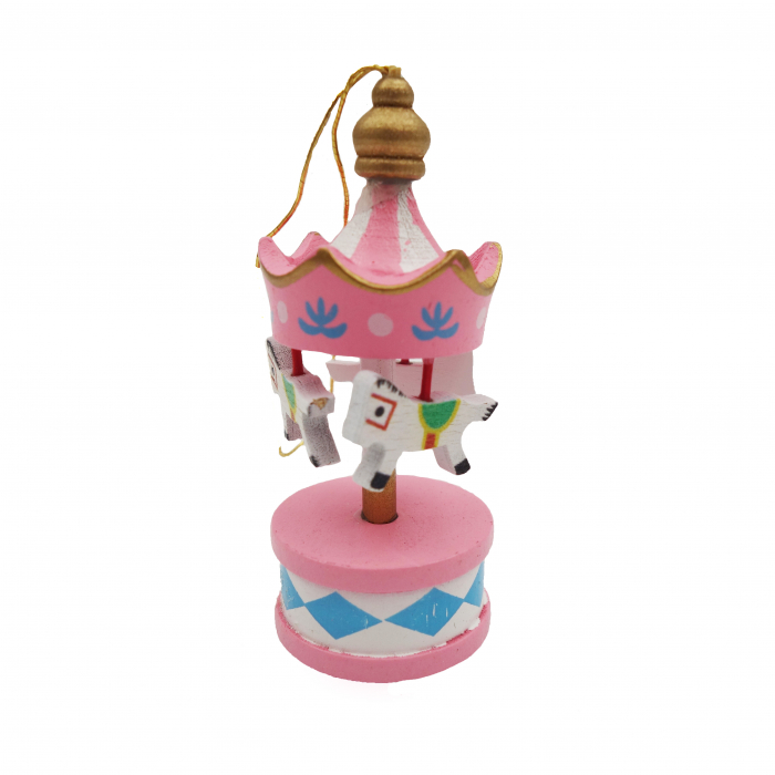 Set 6 globuri din lemn, in forma de carusel cu caluti, 9 cm [1]