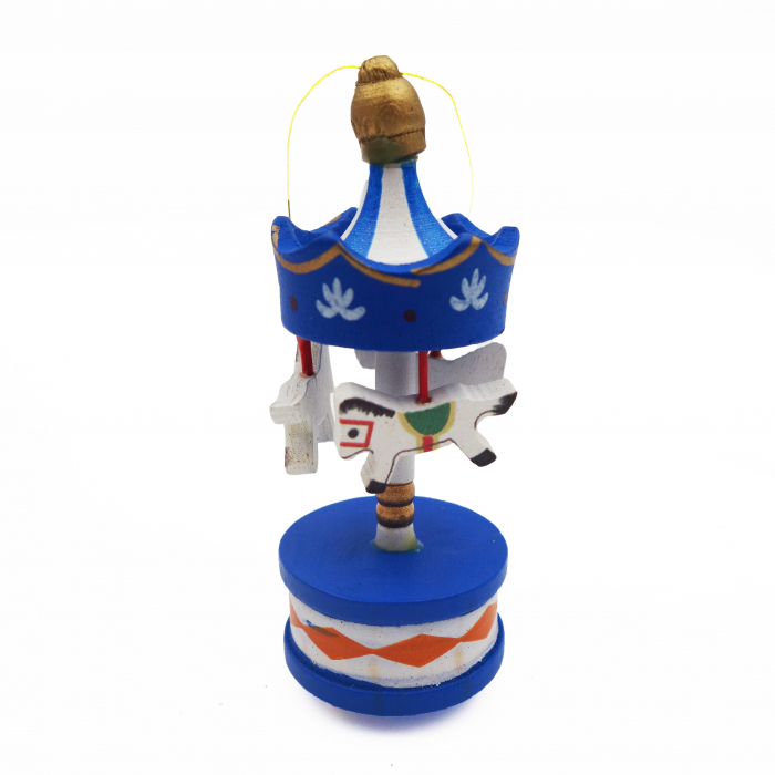 Set 6 globuri din lemn, in forma de carusel cu caluti, 9 cm [1]