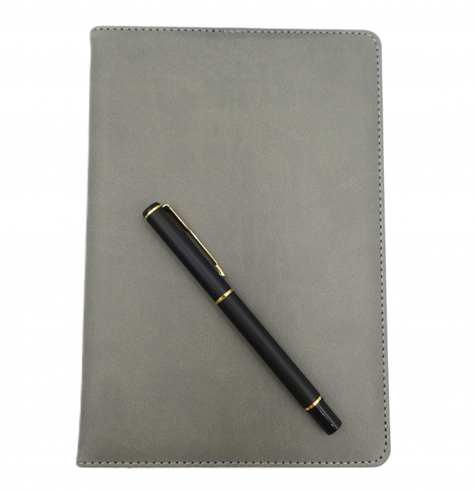 Set cadou, agenda si pix, pentru barbati, 22 cm, gri [4]