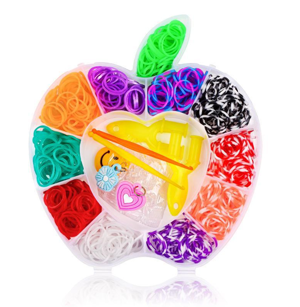 Set creativ cu elastice multicolore pentru creat bratari. Cutie in forma de mar. [1]