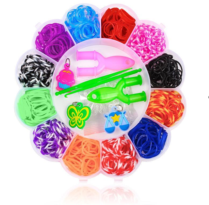 Set creativ cu elastice multicolore pentru creat bratari. Cutie in forma de floare. [1]