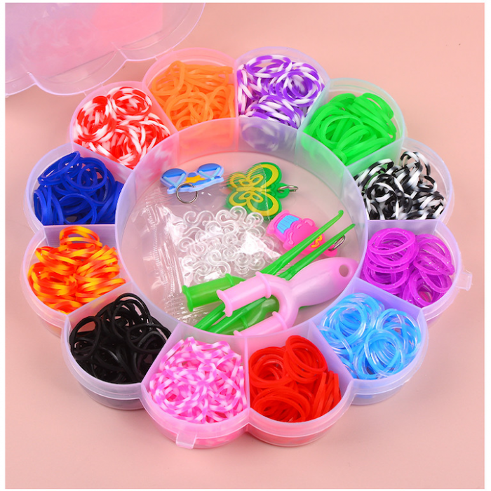 Set creativ cu elastice multicolore pentru creat bratari. Cutie in forma de floare. [2]