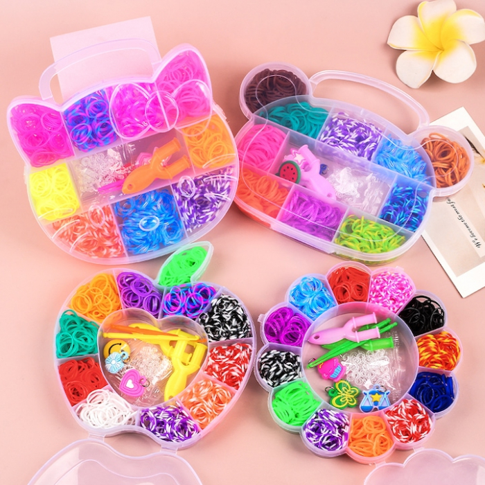 Set creativ cu elastice multicolore pentru creat bratari. Cutie in forma de floare. [3]