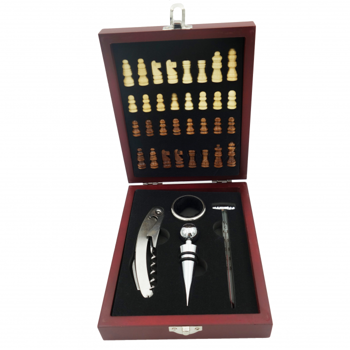 Set cutie cadou cu tabla de sah si accesorii pentru vin, 17 cm [2]