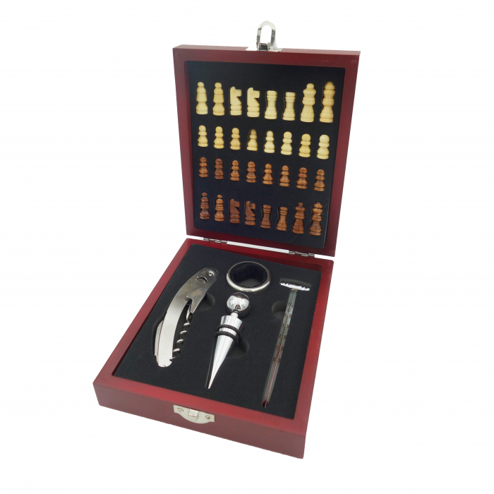 Set cutie cadou cu tabla de sah si accesorii pentru vin, 17 cm [3]